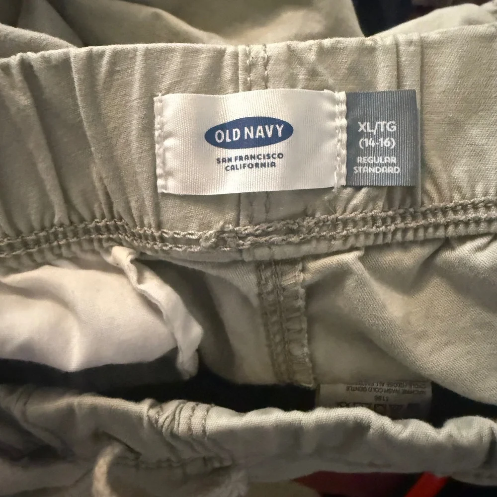 Old Navy Khaki Tan Elastic Waist Drawstring Chino Shorts Boys Size XL 14-16